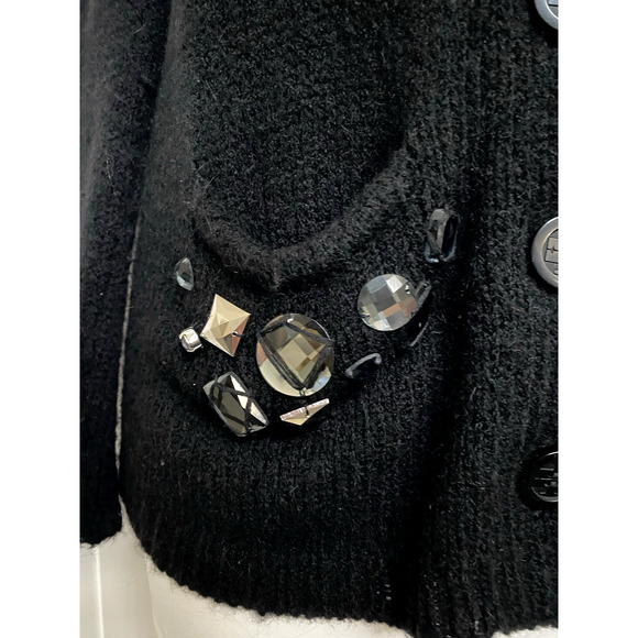 Tory Burch Black Cardigan Sweater Alpaca Wool Embellished Rhinestone V neck M - Picture 4 of 9